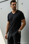 Men's Relaxed Fit Black Loose V-Neck T-Shirt
