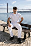 Men's Elastic Waist Jogger White Linen Trousers - 5