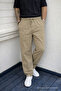 Men's High Waist Elastic Beige Linen Trousers - 4