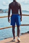 Men's Short Length Zipper Pocket Blue Beach Swim Shorts - 6