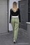 Women's Summer Regular Loose-Leg Green Linen Trousers - 6