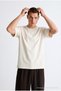 Men's 100% Cotton Premium Casual Loose Cream T-Shirt - 4