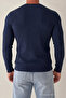 Men's Winter Hakim Collar Navy Blue Knitwear Sweater - 5