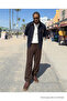 Men's High Waist Casual Elastic Brown Linen Trousers - 3