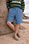 Men's Low Waist Premium Cargo Pocket Blue Linen Shorts - 4