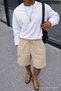 Men's Summer Cargo Pocket Regular Beige Linen Shorts
