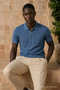 Men's Classic Zippered Blue Polo Collar T-Shirt - 2