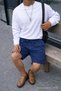 Men's Summer Cargo Pocket Regular Navy Blue Linen Shorts - 5