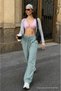 Women's Low Waist Premium Loose Fit Green Linen Trousers - 3