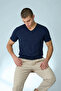 Men's Straight Fit Navy Blue V-Neck T-Shirt - 4