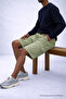Men's Casual Summer Green Linen Shorts with Cargo Pockets - 5