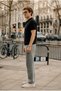 Men's Textured Loose Short Sleeve Black Knitwear Polo Collar t Shirt - 2
