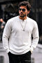 Men's Regular Striped Casual White Knitwear Sweater
