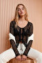 Women's Premium Lace-Up Summer Black Blouse - 5