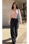 Women's Summer Textured Wide-Leg Black Linen Trousers - 3