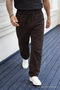 Men's High Waist Elastic Dark Brown Linen Trousers - 3