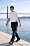 Men's Elastic Waist Jogger Black Linen Trousers - 2
