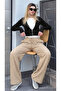 Women's Textured Wide-Leg Cream Palazzo Linen Trousers - 5
