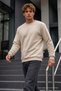 Men's Long Sleeve Beige Knitwear Winter Sweater - 2