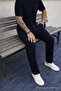 Men's High Waist Regular Fit Navy Blue Fabric Trousers - 5