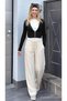 Women's Textured Wide-Leg Ecru Palazzo Linen Trousers - 3