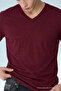 Men's Straight Fit Claret Red V-Neck T-Shirt - 5