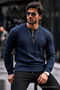 Men's Regular Striped Casual Navy Blue Knitwear Sweater - 3