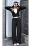 Women's Textured Wide-Leg Black Palazzo Linen Trousers