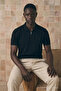 Men's Classic Zippered Black Polo Collar T-Shirt - 2