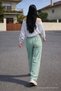 Women's Elastic Waist Wide Leg Light Green Linen Trousers - 6