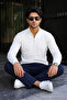 Men's Premium Knitwear Striped White Winter Sweater - 4