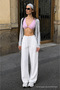 Women's Low Waist Premium Loose White Linen Trousers - 5