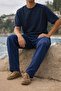Men's Relax Fit Summer Loose Navy Blue Linen Trousers - 5