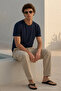 Men's 3-Piece Cargo Linen Trousers with Elastic Waist - 5