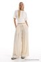 Women's Wide Leg Casual Ecru Palazzo Trousers - 6