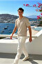 Men's Casual Comfortable Textured Beige Polo Collar T-Shirt - 2