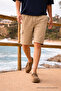 Men's Relax Fit Casual Cargo Pocket Beige Linen Shorts - 3