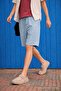 Men's Premium Loose Cargo Pocket A.Blue Linen Shorts - 5