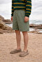 Men's Low Waist Premium Cargo Pocket Green Linen Shorts - 3