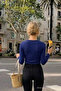 Women's Daily Trend Navy Blue Tight Blouse - 5
