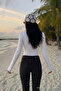Women's Crew Neck Slim Fit Ecru Blouse - 3