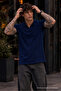 Men's 100% Cotton Navy Blue Polo Neck T-Shirt - 3