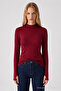 Women's Slim Fit Raglan Sleeve Burgundy Knitted Blouse - 2