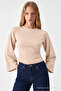 Women's Body-Hugging Knitted Beige Casual Blouse