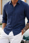 Men's Straight Woven Trend Navy Blue Shirt - 5