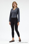 Women's V-Neck Long Sleeve Slim Fit Smoked Blouse - 6
