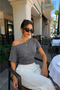 Women's Smoked Blouse with Shoulder Detail and Boat Neckline - 3