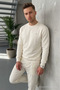 Men's Loose Textured Flare Ecru Sweatshirt - 3