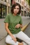 Women's Khaki 100% Cotton Crew Neck Basic T-Shirt - 4