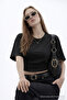 Women's Basic Black Crop Blouse with Waist Detail - 6